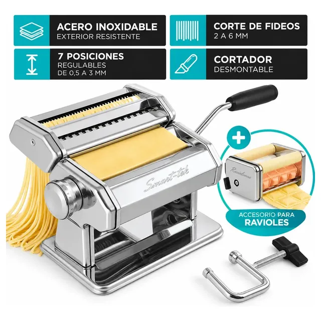 Maquina Fabrica de Pasta Con Accesorio Ravioles Smart-Tek RV2200 Acero Inoxidable Espagueti Fideos