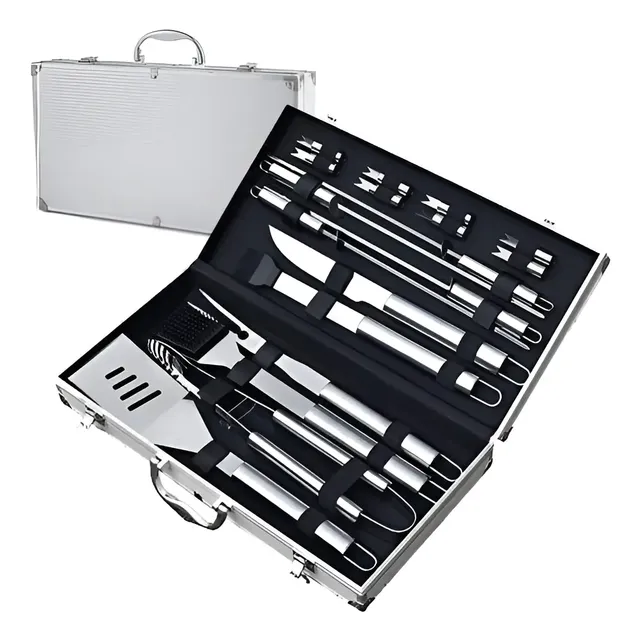 Set Asador Unex 19 Piezas Acero Inoxidable con Maletín Aluminio Parrilla