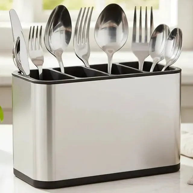 Cubertero Escurridor Inoxidable Soporte Cocina Organizador Cubiertos Drenaje 4 Compartimentos