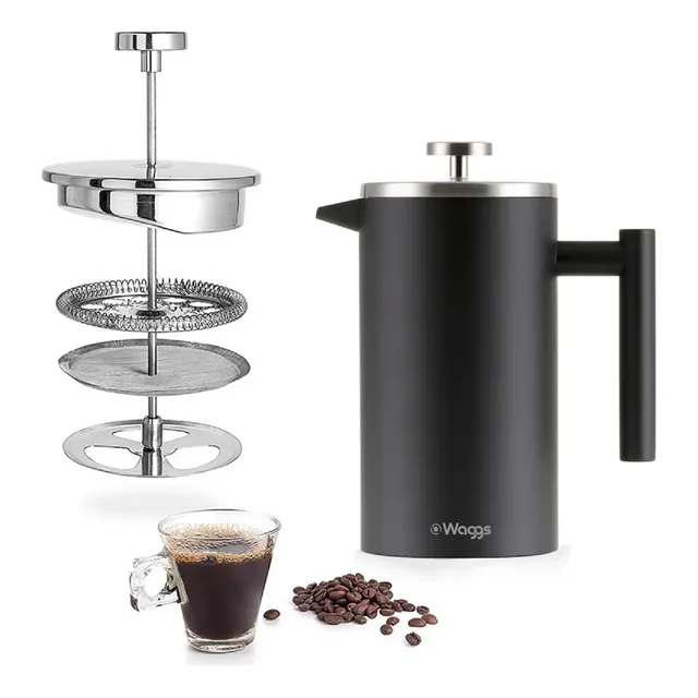 Cafetera Francesa Térmica Acero Inoxidable Waggs 1L Aislante Doble Pared