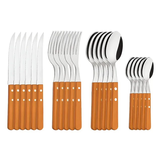 Set 24 Cubiertos Tramontina Dynamic Mango color madera acero