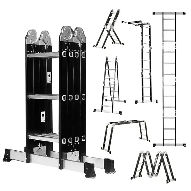 Escalera Multifunción De Acero Plegable Articulada 4x3 12 Escalones Reforzada 150kg 3,45 Metros