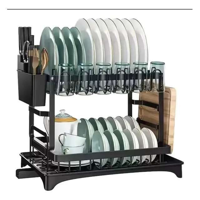 Escurridor Secaplatos Organizador Cocina Negro Acero Inox Negro