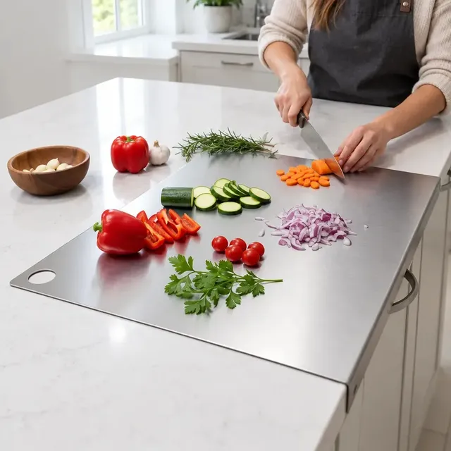 Tabla De Acero Inoxidable 50x35 Con Tope Para Cocina 1.2 Mm